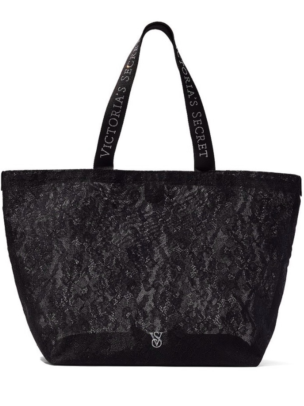 NIP Victoria's Secret Black Lace-Overlay Tote